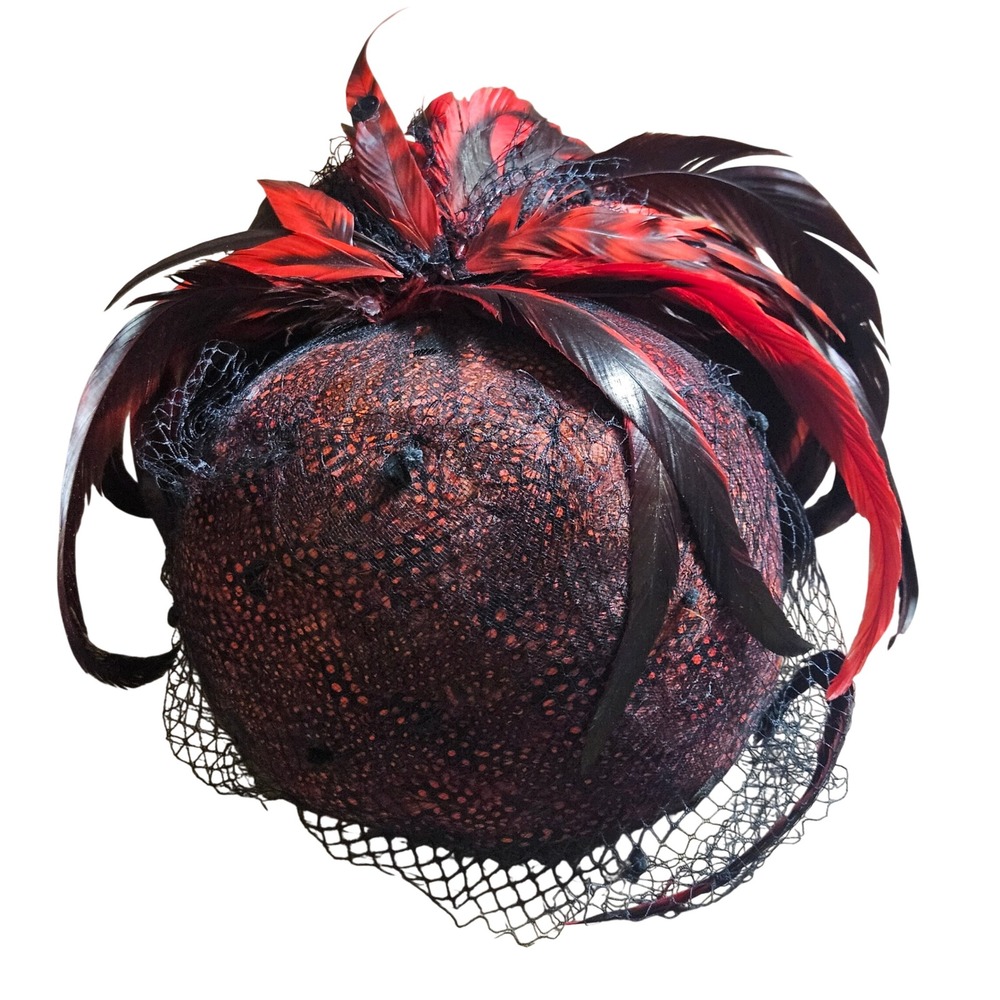 Vintage 50s Don Anderson Trio Accessories‎ Wool Feathered Pillbox Hat Burlesque
